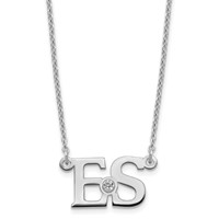 SS Rhod-plated 2 Initials Necklace with 14K Bezel Birthstone view 1