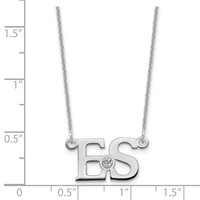 10K White Gold WG 2 Initials Necklace with 14K Rhod-pltd Bezel Birthstone view 2