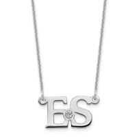 10K White Gold WG 2 Initials Necklace with 14K Rhod-pltd Bezel Birthstone view 1