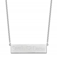 SS Rhodium-plated Brushed 2 Names and Heart Bar Necklace view 2