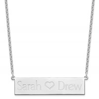 SS Rhodium-plated Brushed 2 Names and Heart Bar Necklace view 1