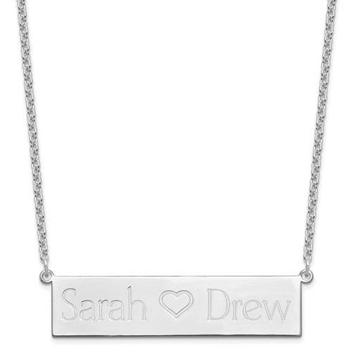 SS Rhodium-plated Brushed 2 Names and Heart Bar Necklace