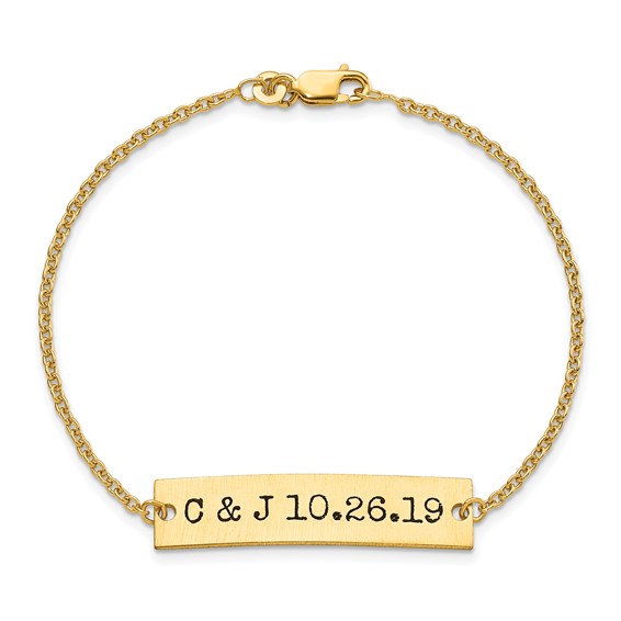 Brushed Couple's Initials And Date Antiqued Bar Bracelet
