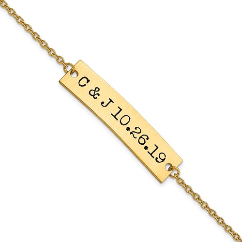 SS Gold-plated Brushed Epoxy Initials and Date Bar Bracelet