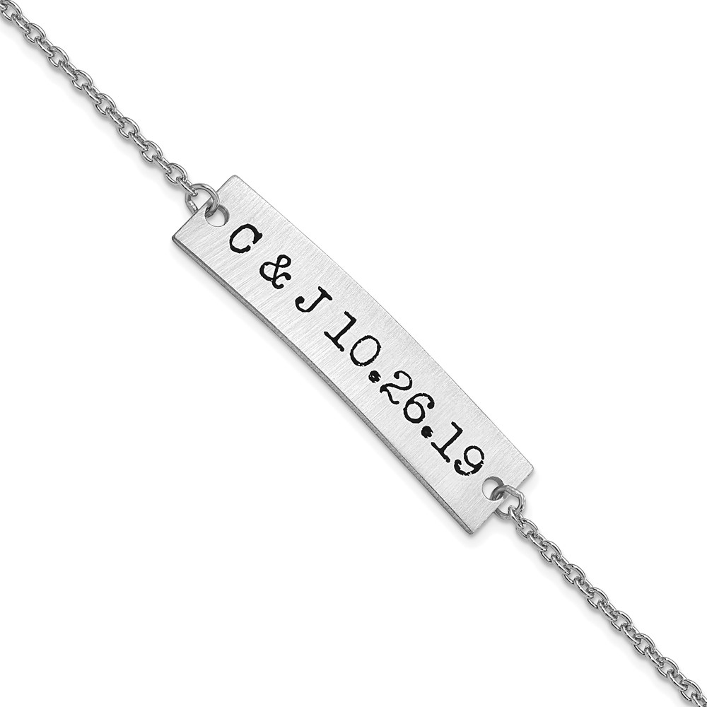 SS Rhodium-plated Brushed Epoxy Initials and Date Bar Bracelet
