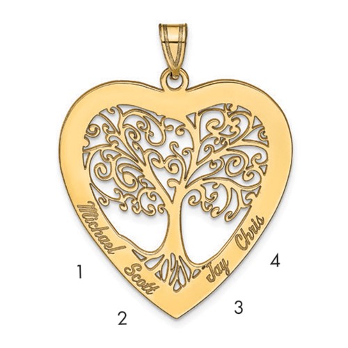 Sterling Silver Gold-plated Heart Family Tree Pendant