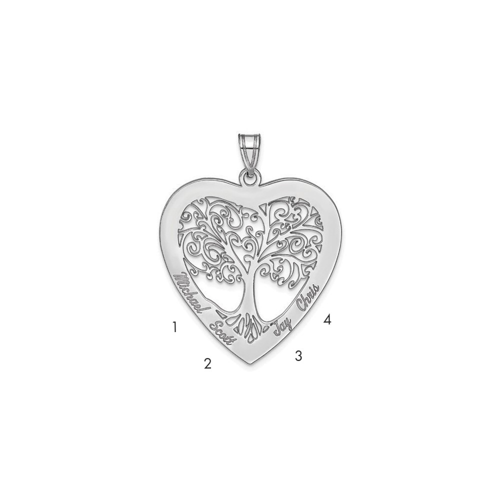 Sterling Silver Rhodium-plated Heart Family Tree Pendant