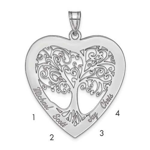 Sterling Silver Rhodium-plated Heart Family Tree Pendant