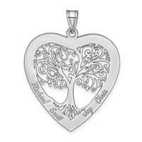 Sterling Silver Rhodium-plated Heart Family Tree Pendant view 2
