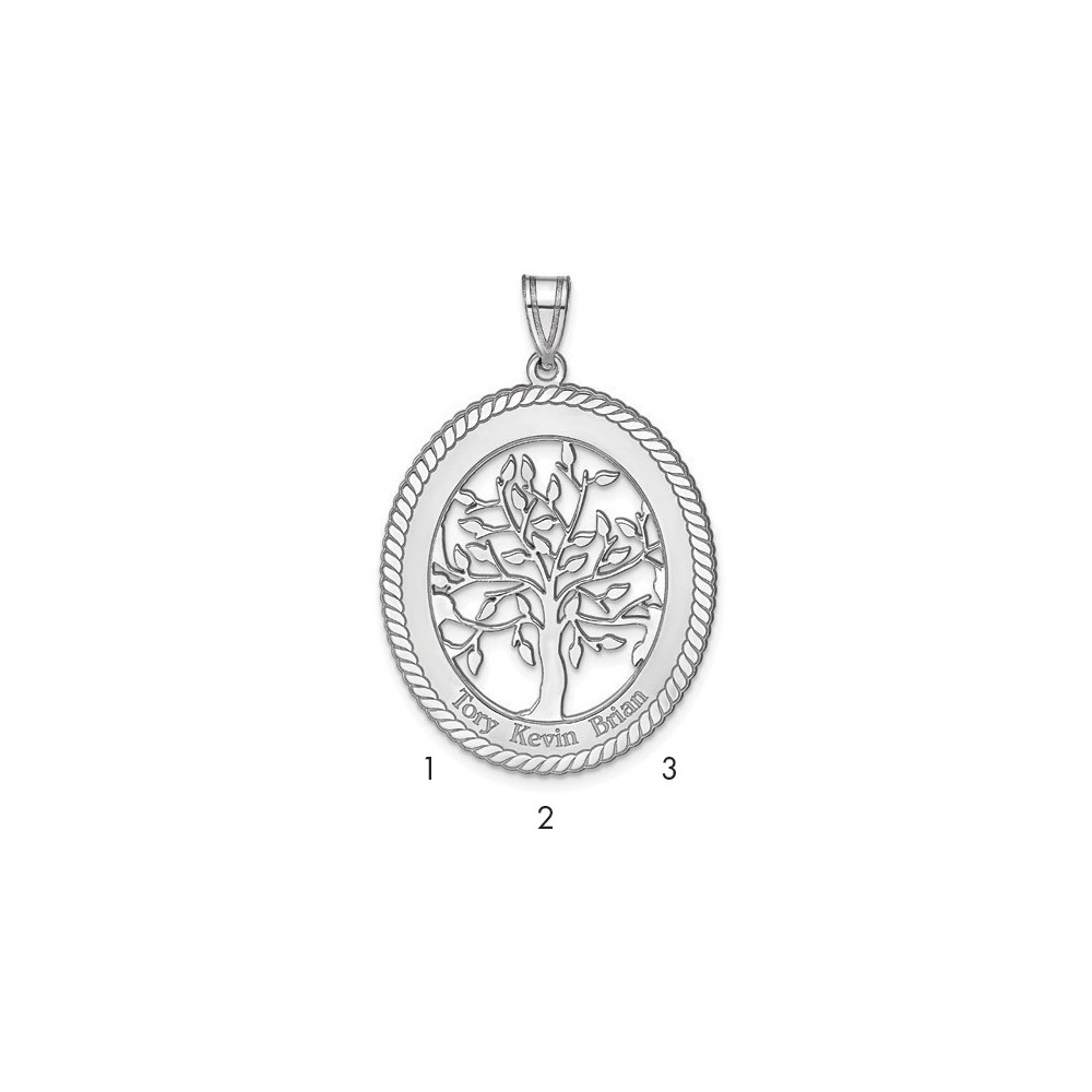 Sterling Silver Rhodium-plated Oval Family Tree Pendant