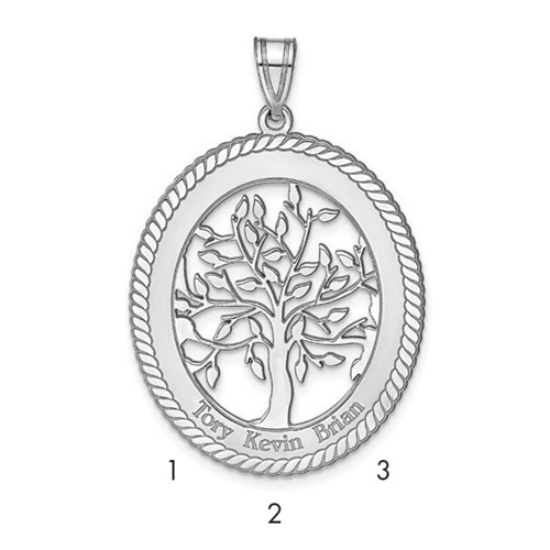Sterling Silver Rhodium-plated Oval Family Tree Pendant