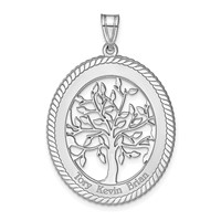 Sterling Silver Rhodium-plated Oval Family Tree Pendant view 2