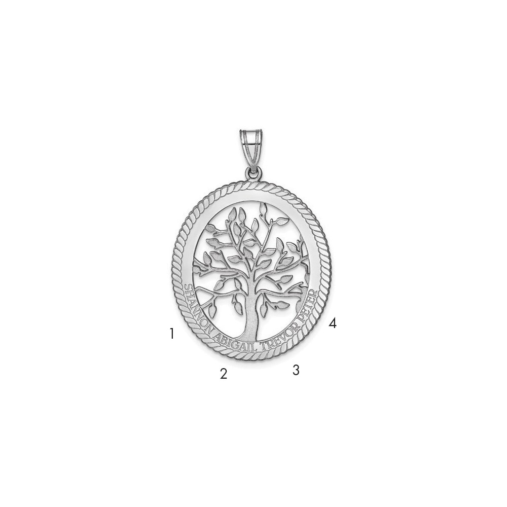 Sterling Silver Rhodium-plated Oval Family Tree Pendant