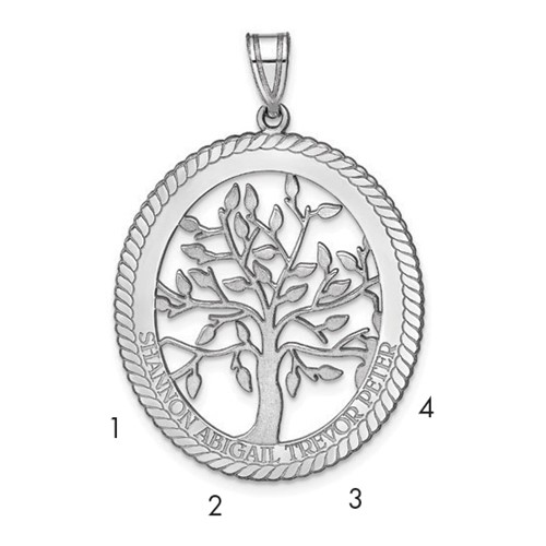 Sterling Silver Rhodium-plated Oval Family Tree Pendant