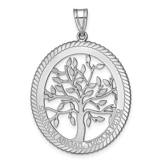 Laser Polished Family Tree Oval Pendant