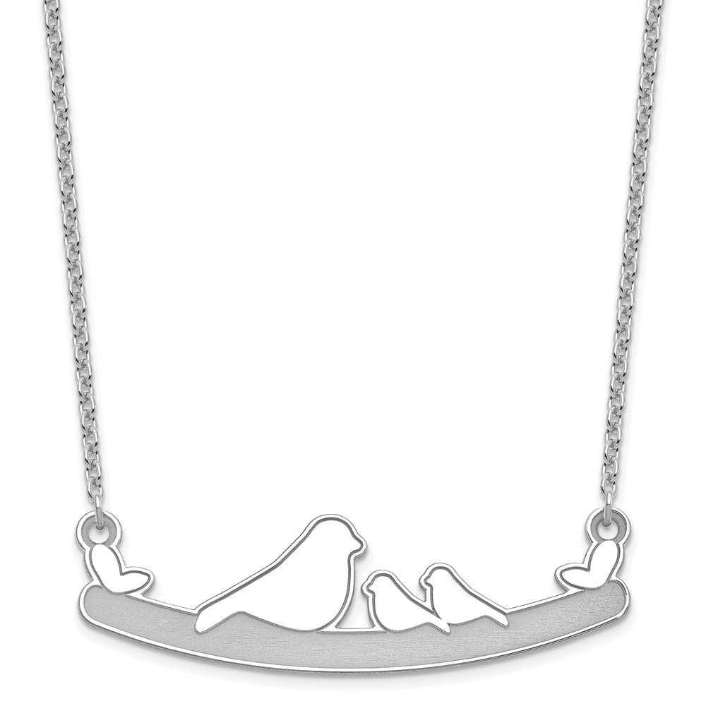 Sterling Silver Rhodium-plated Mom and 2 Baby Birds Necklace
