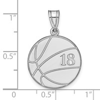 Sterling Silver Rhodium-plated Personalized Basketball Pendant view 4