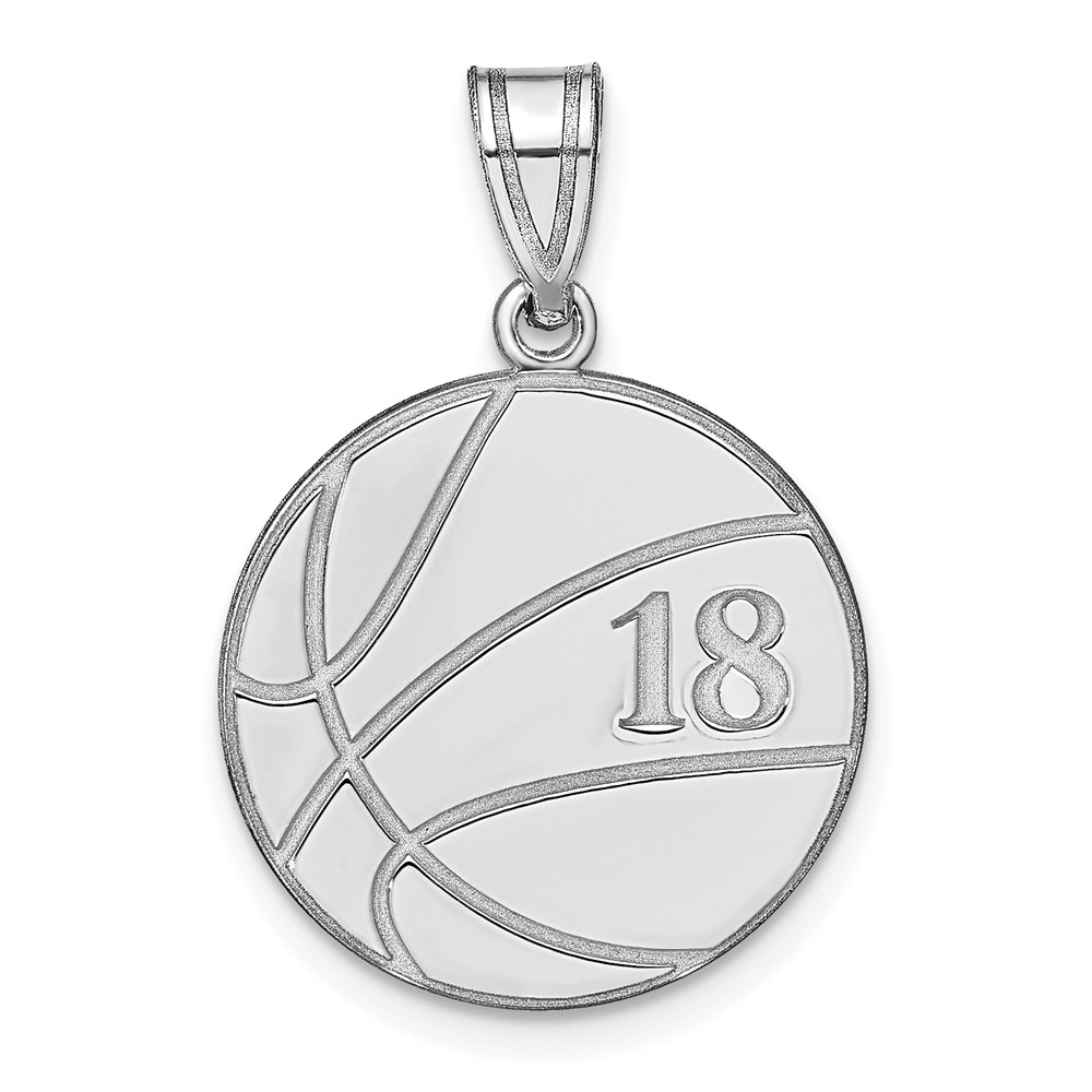 Sterling Silver Rhodium-plated Personalized Basketball Pendant