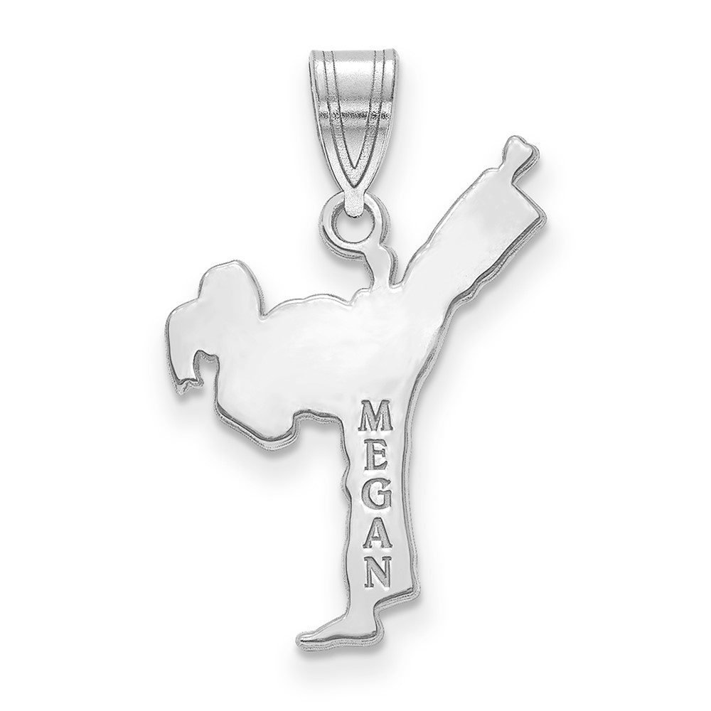 Sterling Silver Rhodium-plated Personalized Girl Karate Pendant