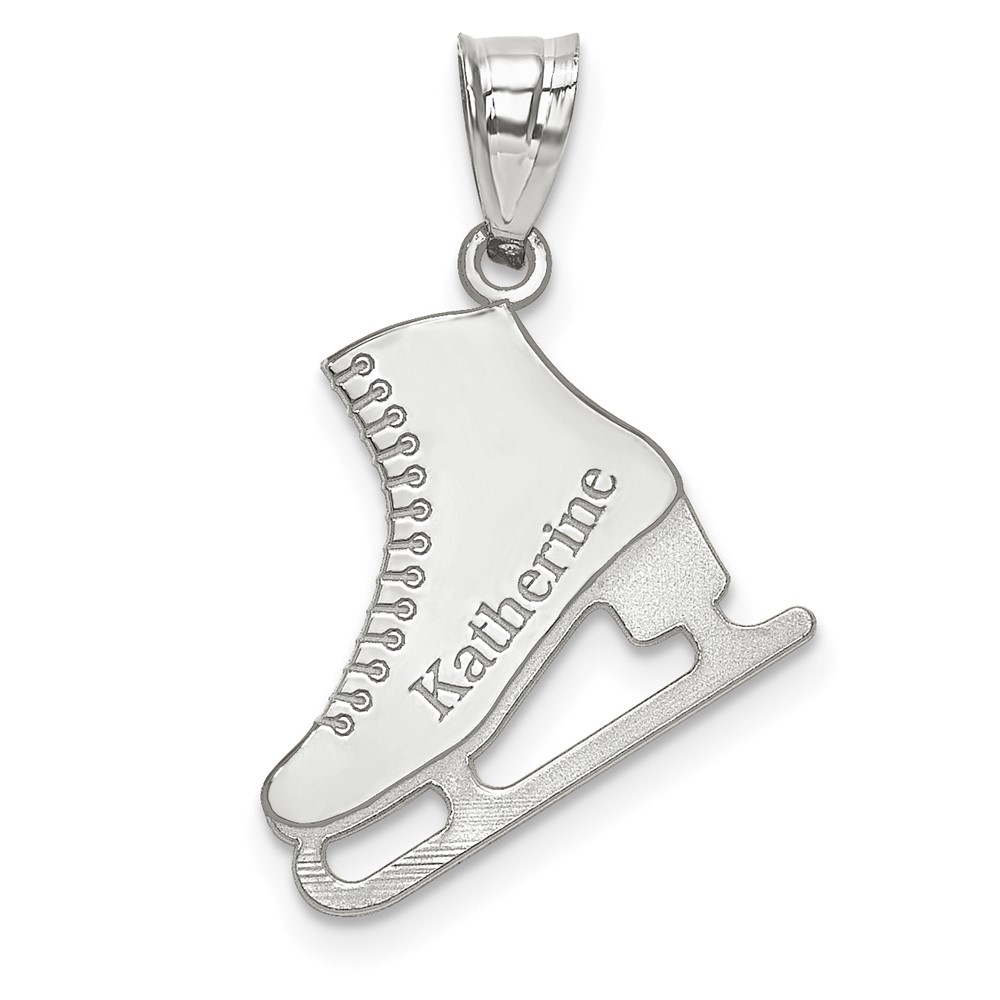 Sterling Silver Rhodium-plated Personalized Ice Skate Pendant