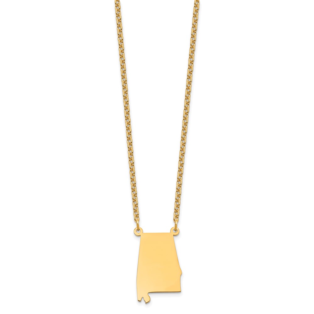 Sterling Silver/Gold-plated Alabama State Necklace (XNA706GP-AL)