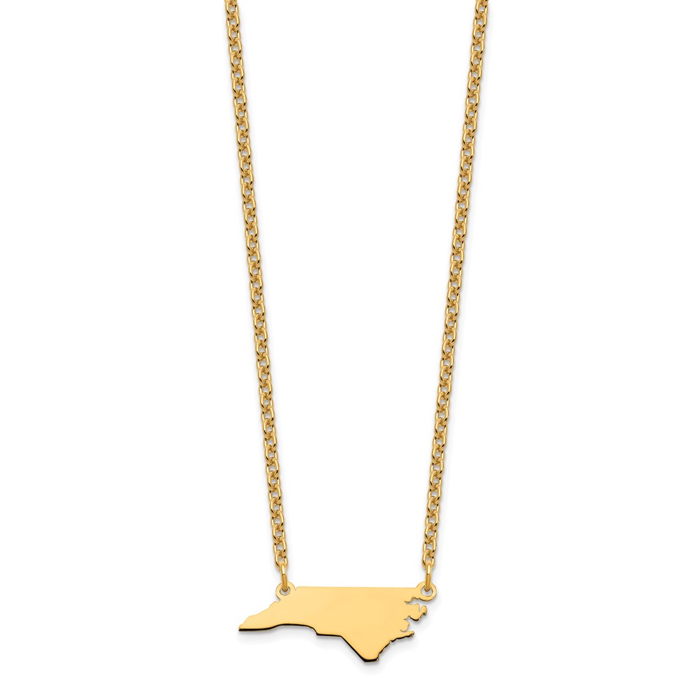 Sterling Silver/Gold-plated North Carolina State Necklace (XNA706GP-NC)