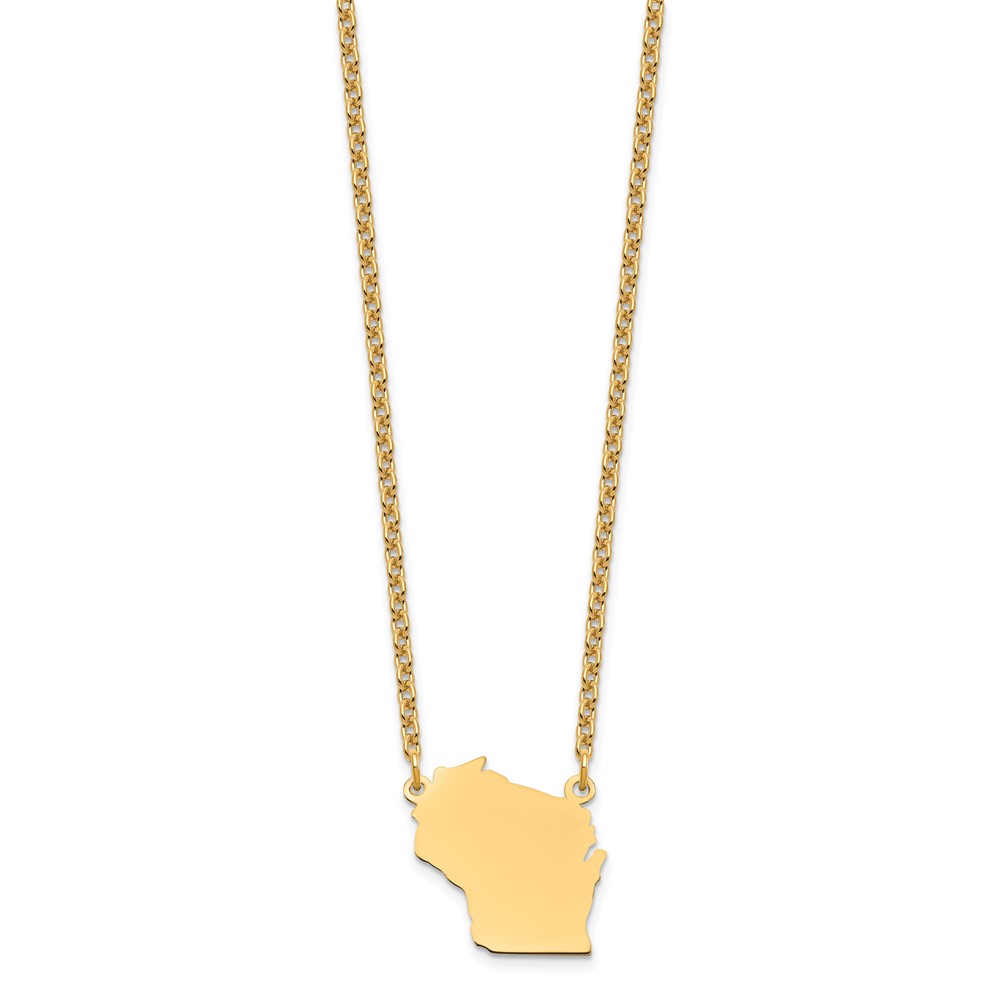 Sterling Silver/Gold-plated Wisconsin State Necklace (XNA706GP-WI)