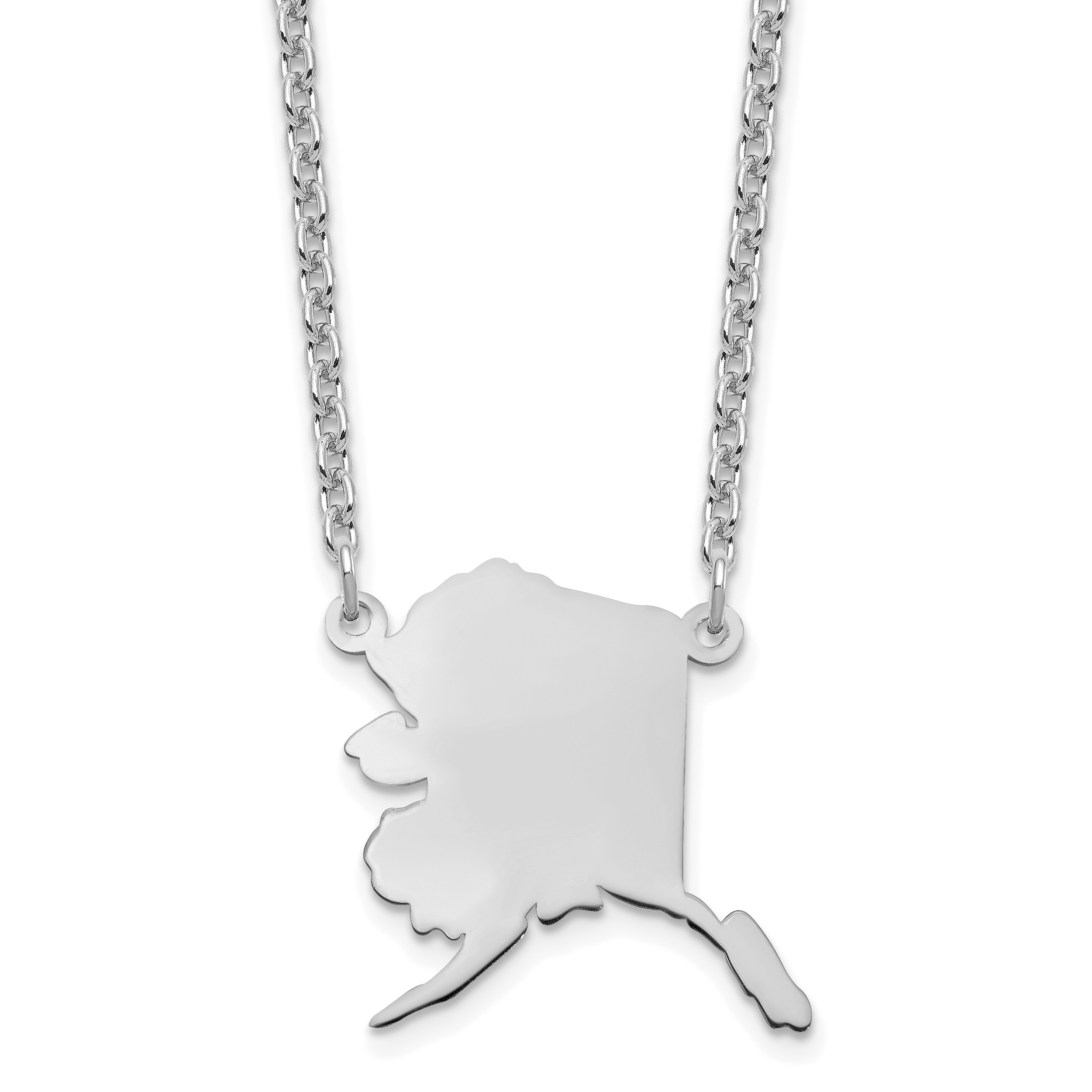 Sterling Silver/Rhodium-plated Alaska State Necklace (XNA706SS-AK)