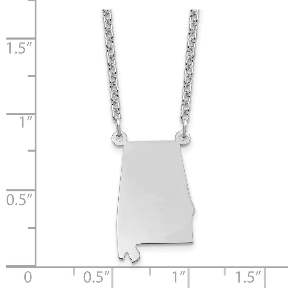 Sterling Silver/Rhodium-plated Alabama State Necklace (XNA706SS-AL)