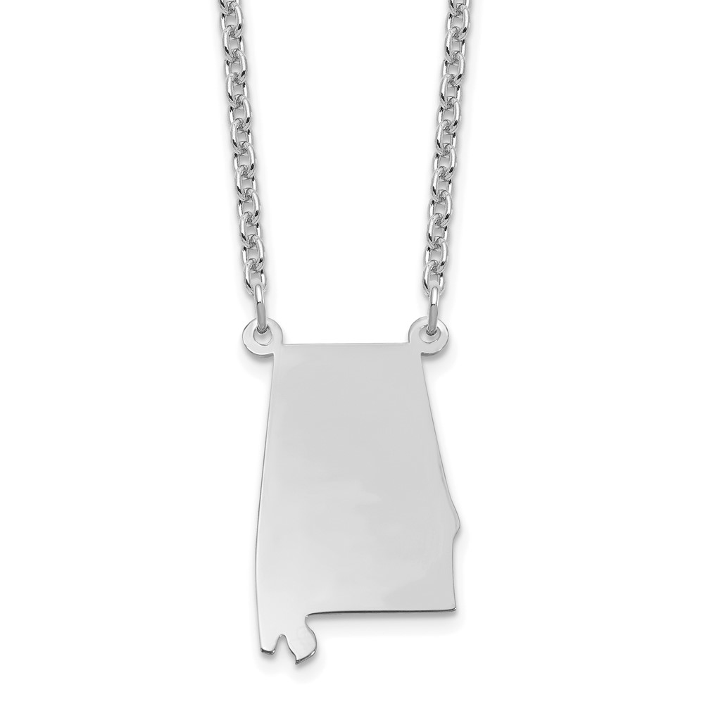 Sterling Silver Rhodium-plated Alabama State Necklace