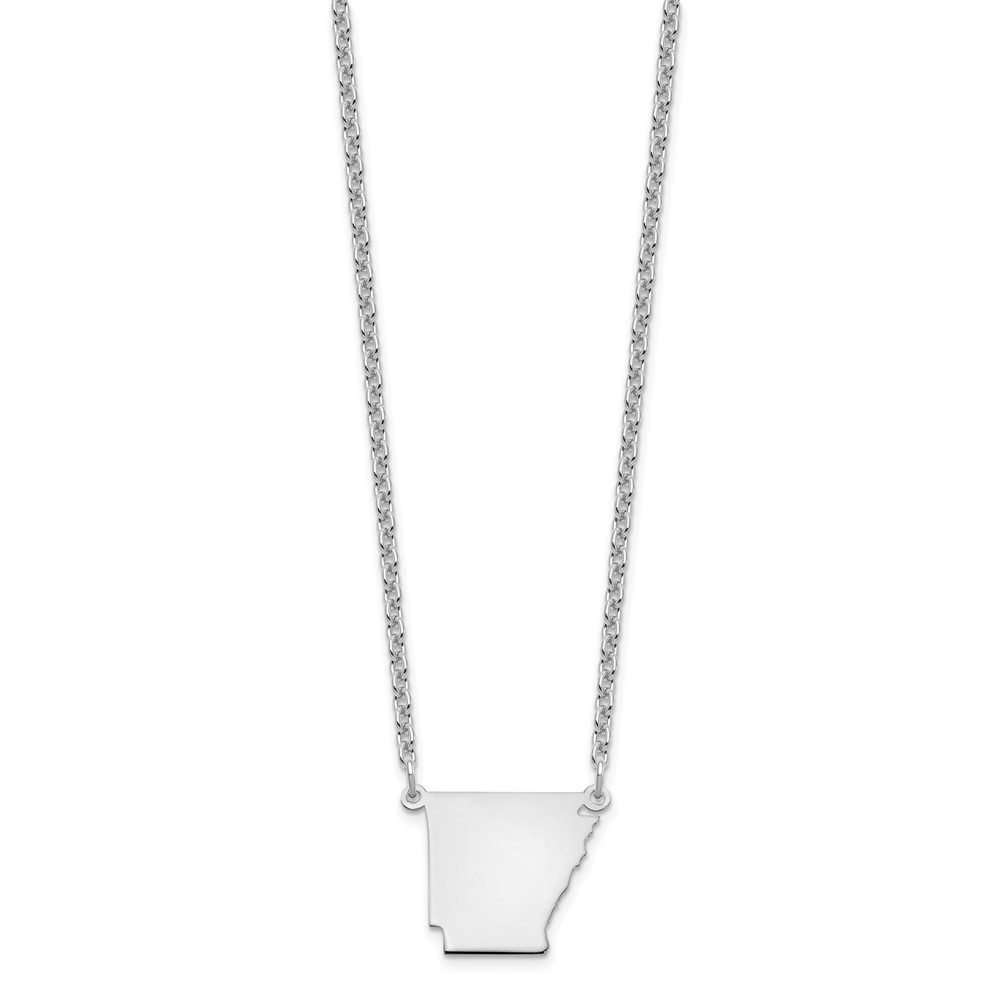 Sterling Silver/Rhodium-plated Arkansas State Necklace (XNA706SS-AR)