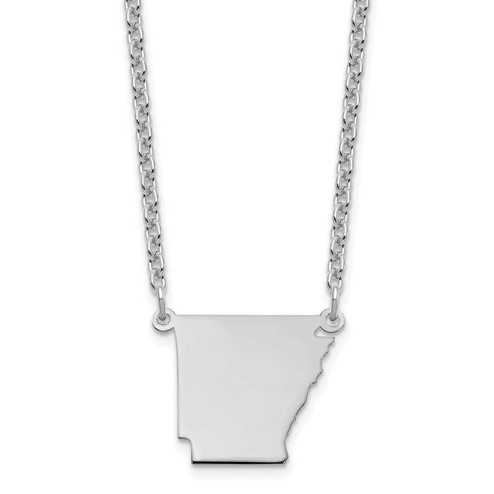 Sterling Silver/Rhodium-plated Arkansas State Necklace (XNA706SS-AR)