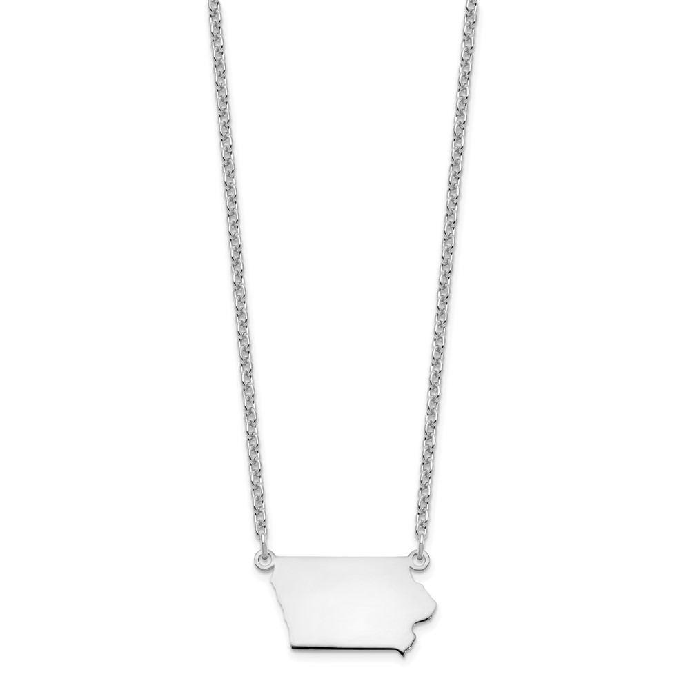 Sterling Silver/Rhodium-plated Iowa State Necklace (XNA706SS-IA)