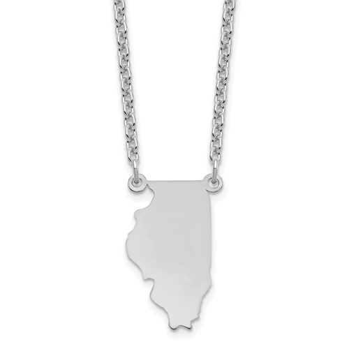 Sterling Silver Rhodium-plated Illinois State Necklace