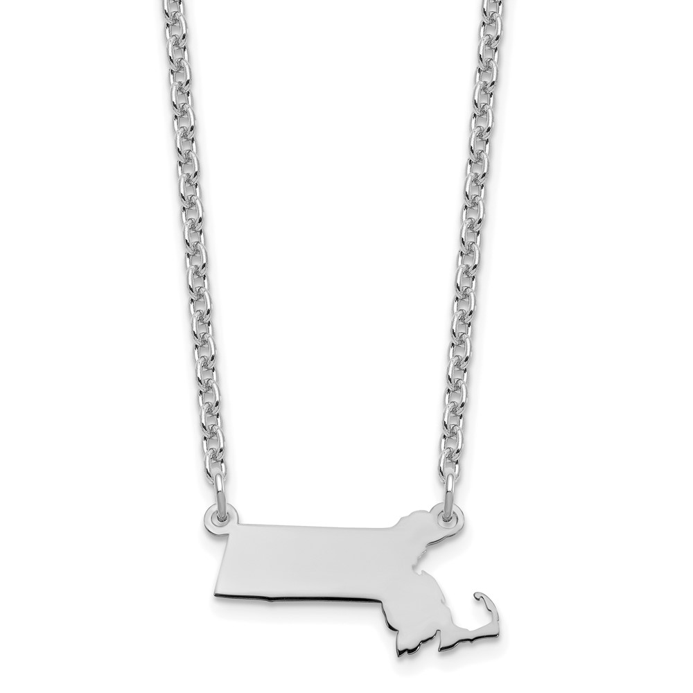 Sterling Silver Rhodium-plated Massachusetts State Necklace
