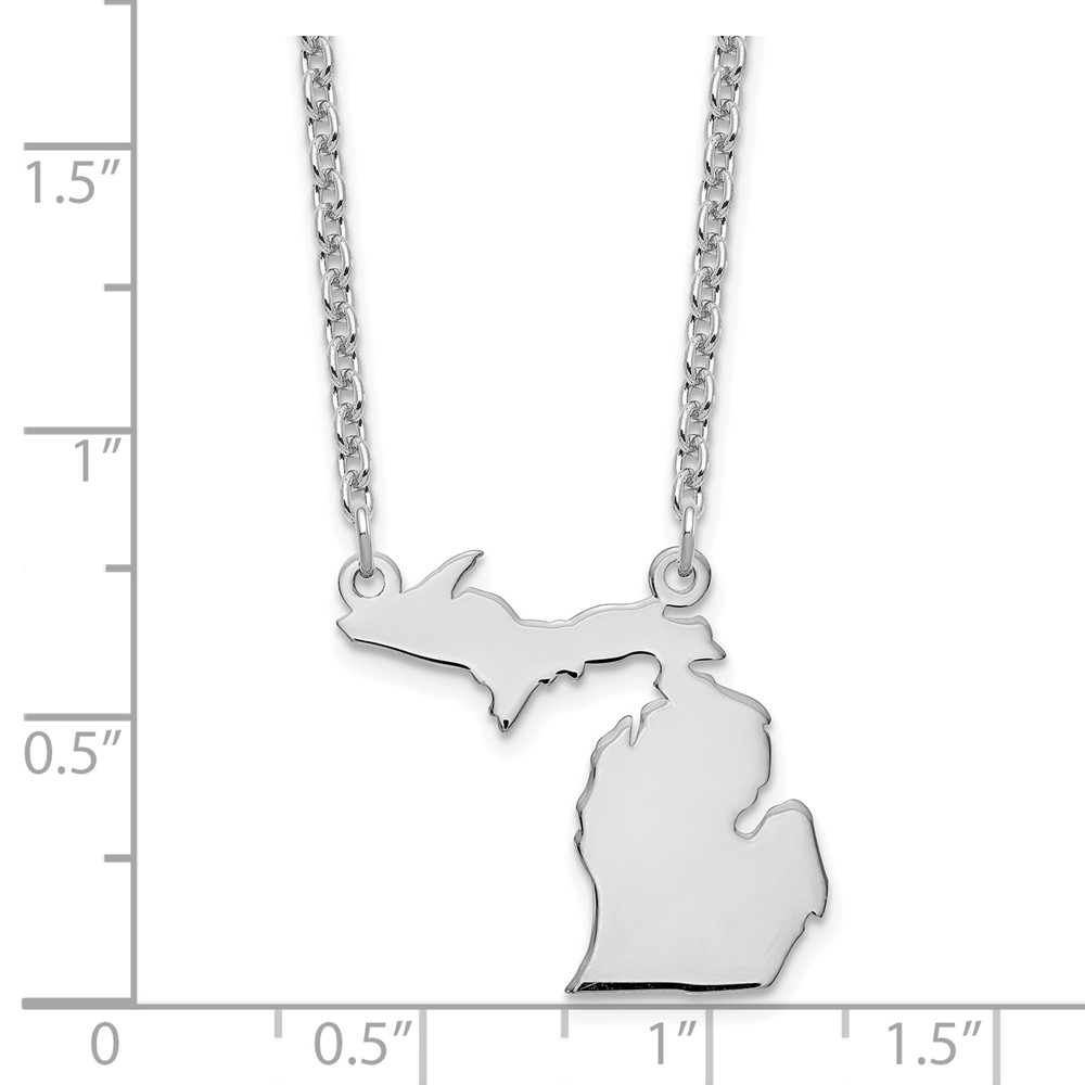 Sterling Silver/Rhodium-plated Michigan State Necklace (XNA706SS-MI)