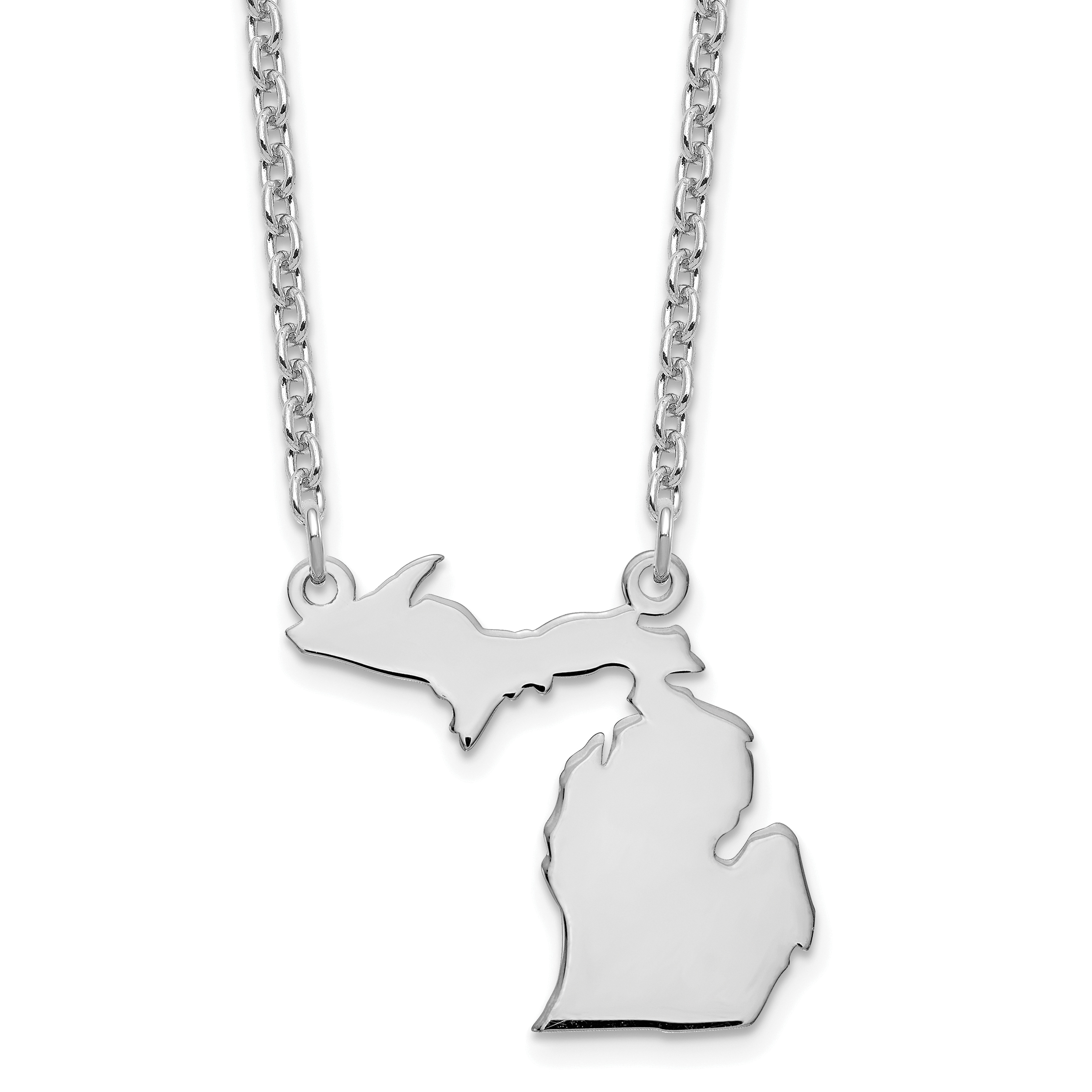 Sterling Silver/Rhodium-plated Michigan State Necklace (XNA706SS-MI)