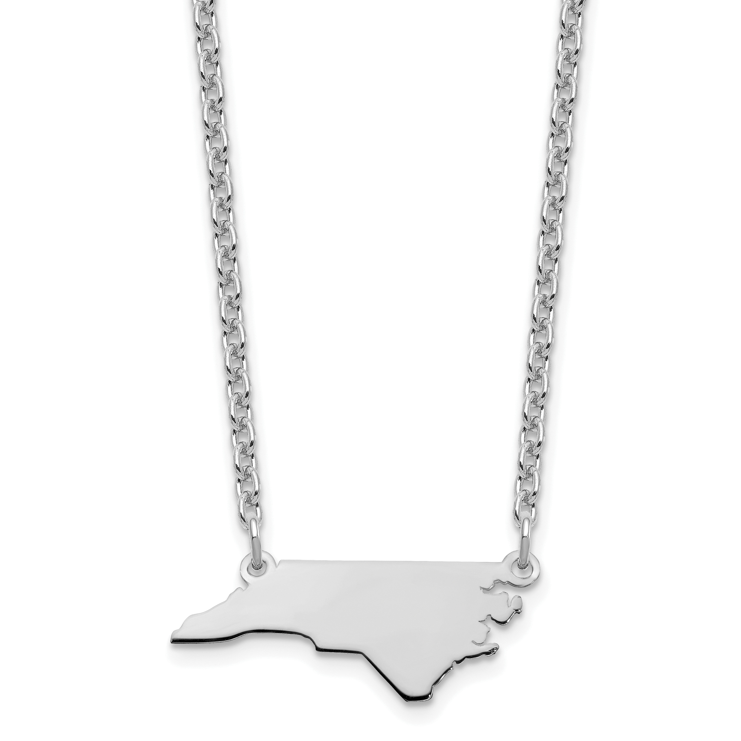 Sterling Silver/Rhodium-plated North Carolina State Necklace (XNA706SS-NC)