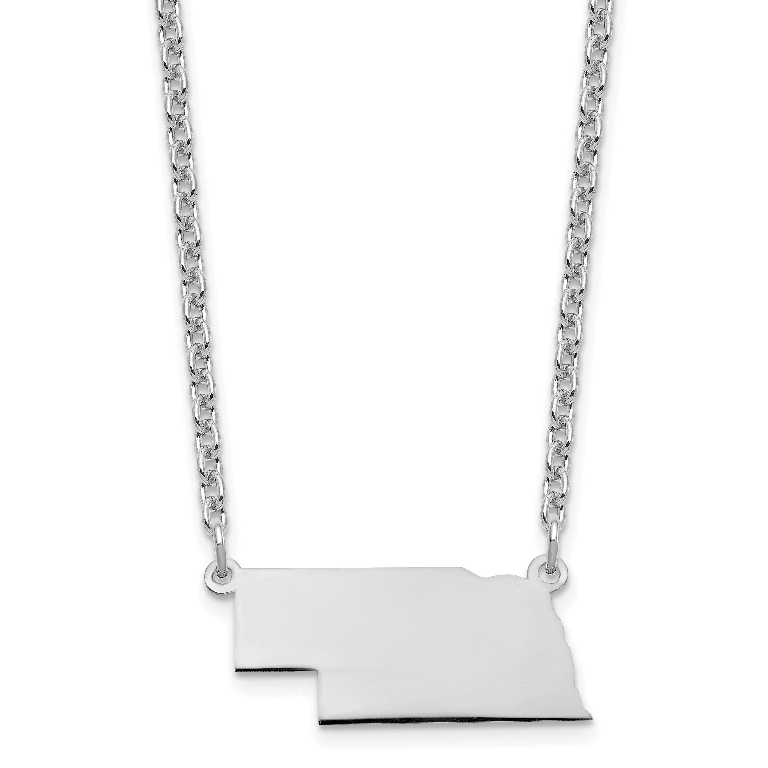 Sterling Silver/Rhodium-plated Nebraska State Necklace (XNA706SS-NE)