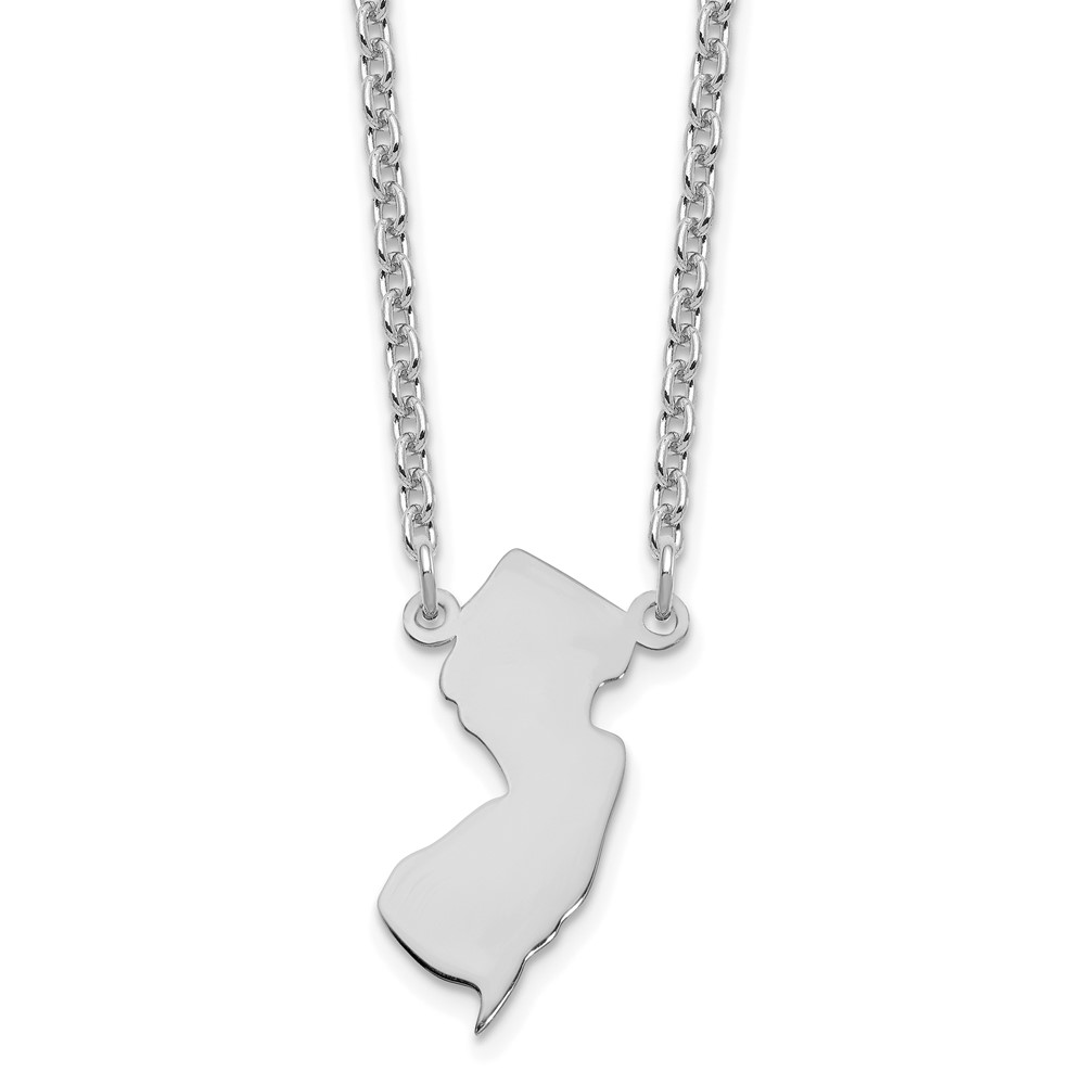 Sterling Silver/Rhodium-plated New Jersey State Necklace