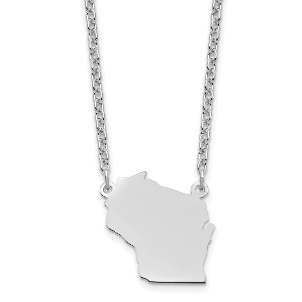 Sterling Silver Rhodium-plated Wisconsin State Necklace