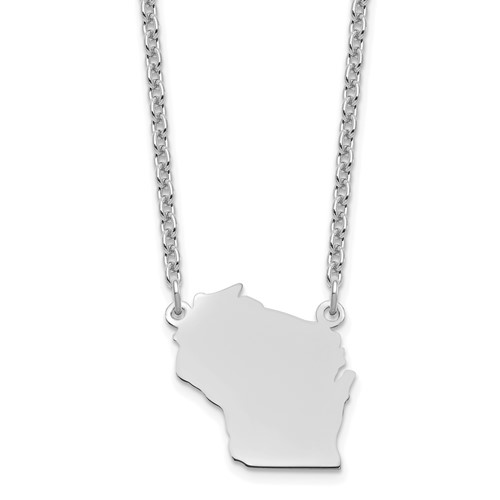 Sterling Silver Rhodium-plated Wisconsin State Necklace