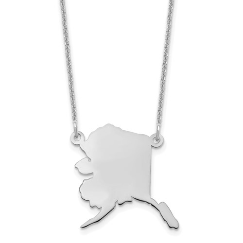 14K White Gold Alaska State Necklace