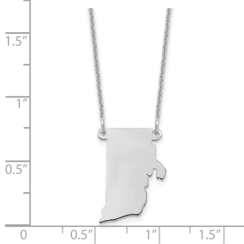 Sterling Silver/Rhodium-plated Rhode Island State Necklace (XNA706SS-RI)