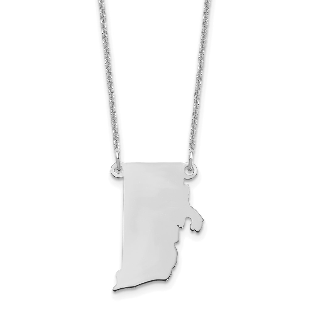 Sterling Silver/Rhodium-plated Rhode Island State Necklace