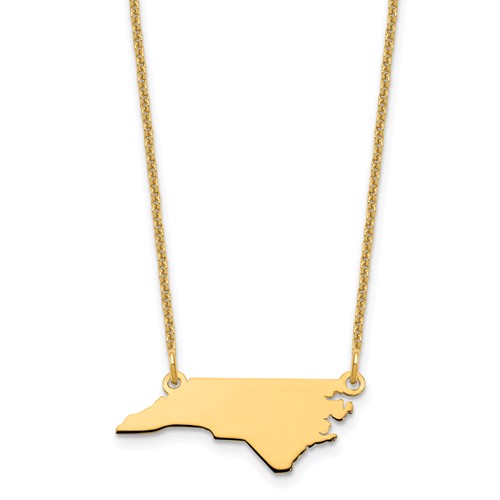 14K Yellow Gold North Carolina State Necklace