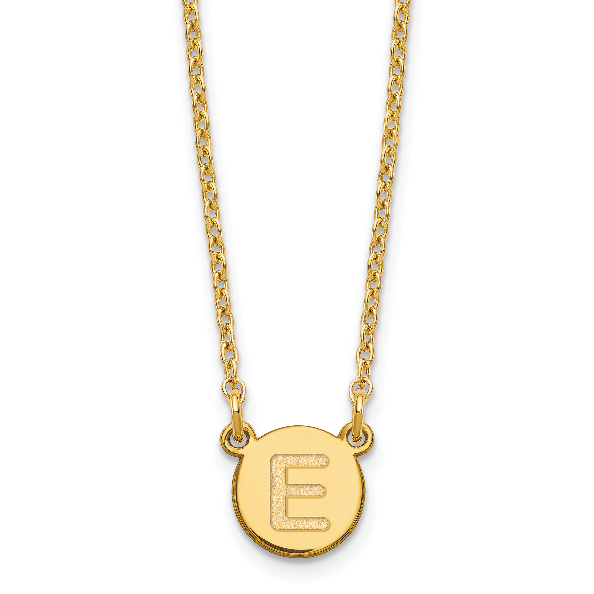 Sterling Silver Gold-plated Tiny Circle Block Letter E Initial Necklace (XNA722GP/E)