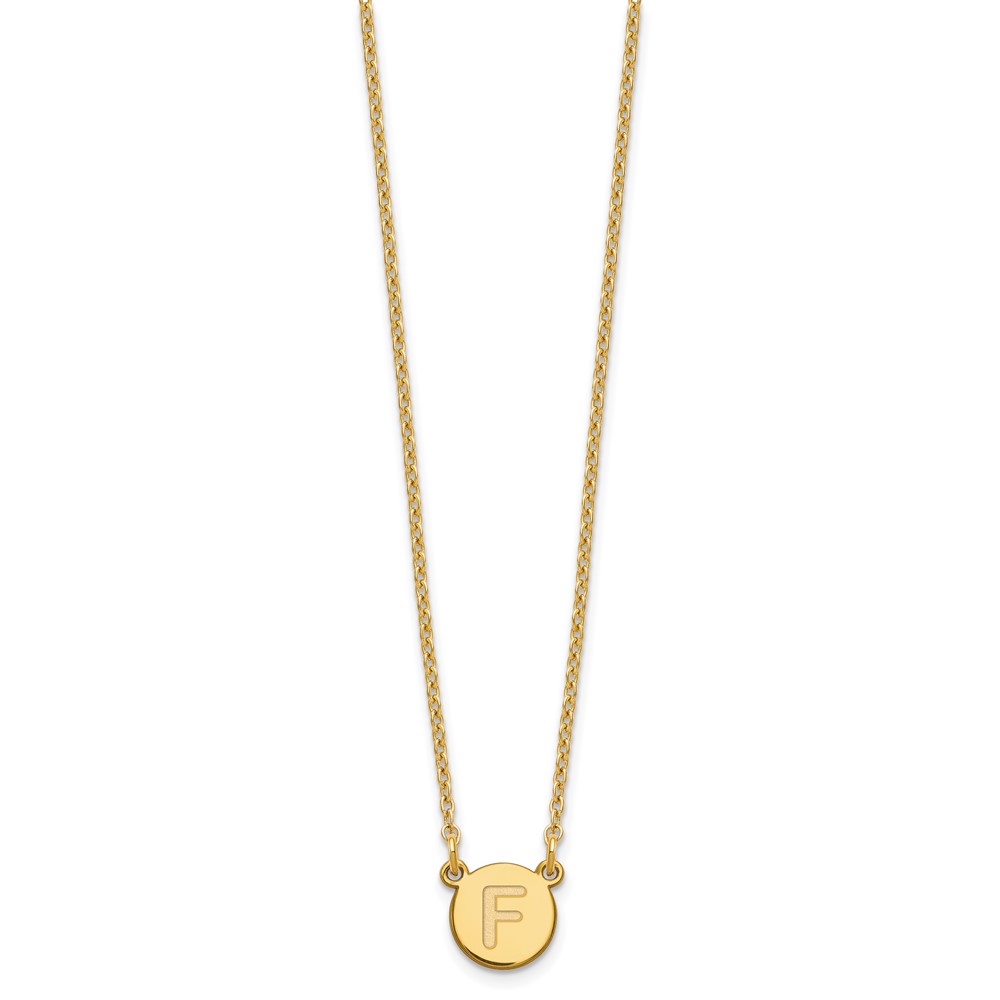 Sterling Silver Gold-plated Tiny Circle Block Letter F Initial Necklace (XNA722GP/F)