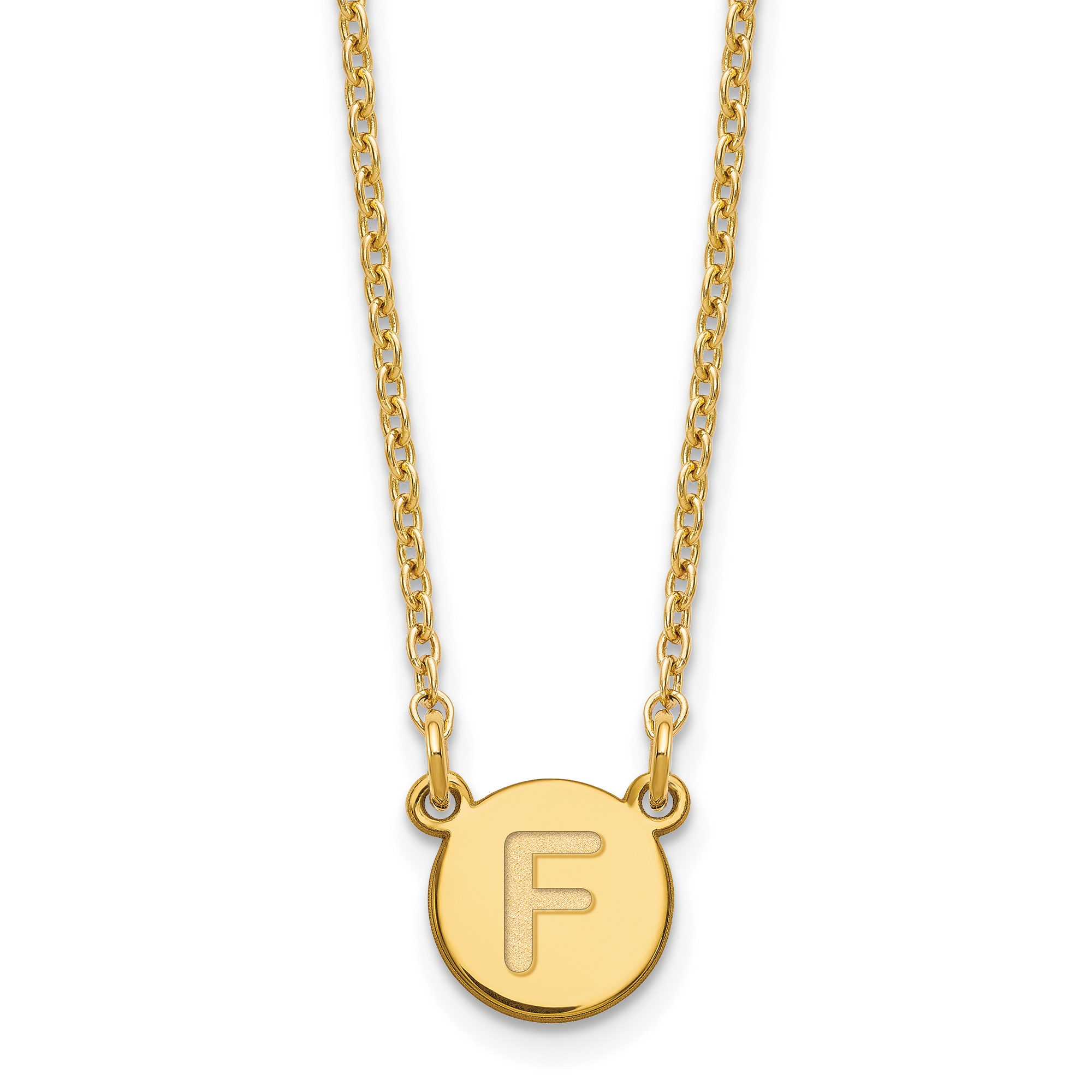 Sterling Silver Gold-plated Tiny Circle Block Letter F Initial Necklace (XNA722GP/F)