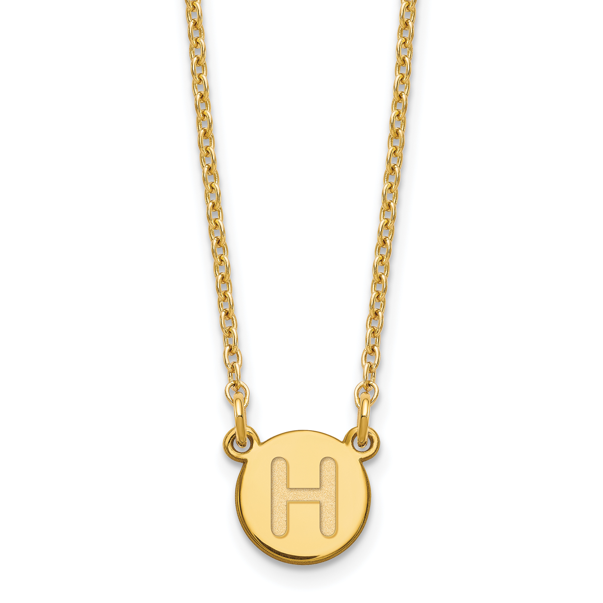 Sterling Silver Gold-plated Tiny Circle Block Letter H Initial Necklace (XNA722GP/H)